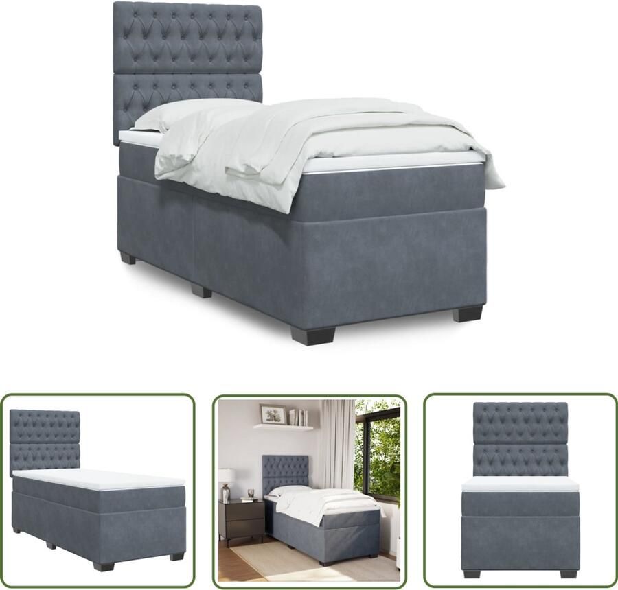 VidaXL Boxspring met matras fluweel donkergrijs 80x200 cm Boxspring Fluweel Bed Donkere Kleuren Tweepersoonsbed Boxspring Set