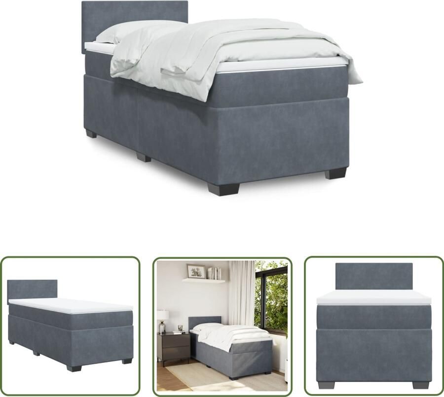 VidaXL Boxspring met matras fluweel donkergrijs 80x200 cm Boxspring Fluweel Bed Donkere Kleuren Tweepersoons Bed Compact Bed