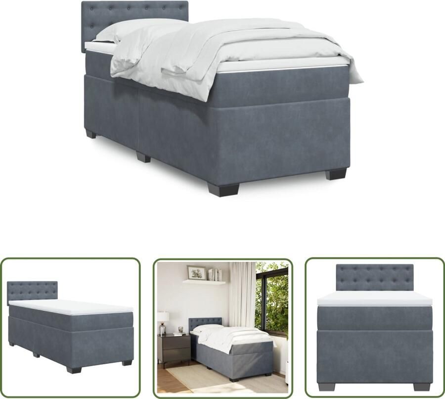 VidaXL Boxspring met matras fluweel donkergrijs 90x190 cm Boxspring Fluweel Bed Donkere Grijze Bed Tweepersoonsbed Compact Bed