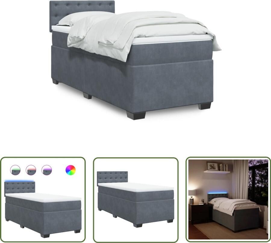 VidaXL Boxspring met matras fluweel donkergrijs 90x190 cm Boxspring Fluweel Bed Donkere Kleur Bed Tweepersoonsbed Compact Bed