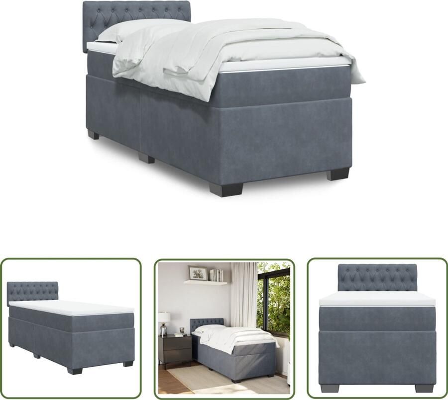 VidaXL Boxspring met matras fluweel donkergrijs 90x190 cm Boxspring Fluweel Bed Grijs Bed Tweepersoonsbed Boxspring Kopen