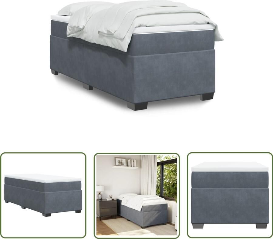 VidaXL Boxspring met matras fluweel donkergrijs 90x200 cm Boxspring Fluweel Bed Donkere Kleuren Tweepersoonsbed Matras