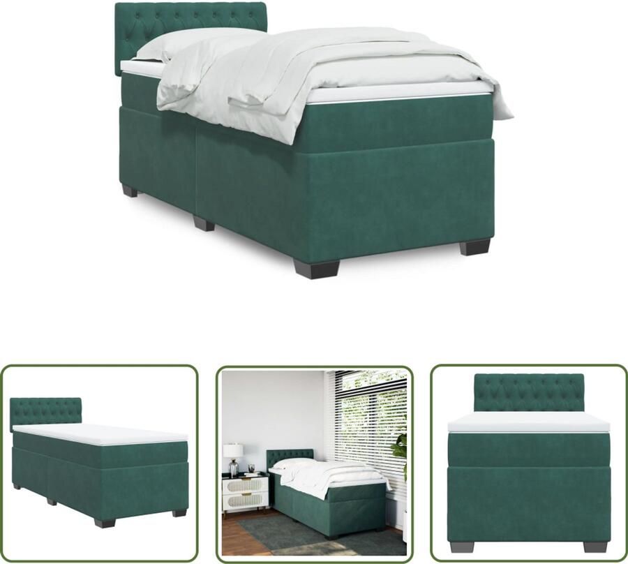 VidaXL Boxspring met matras fluweel donkergroen 100x200 cm Boxspring Fluweel Bed Donkere Kleuren Slaapcomfort Boxspring Kopen