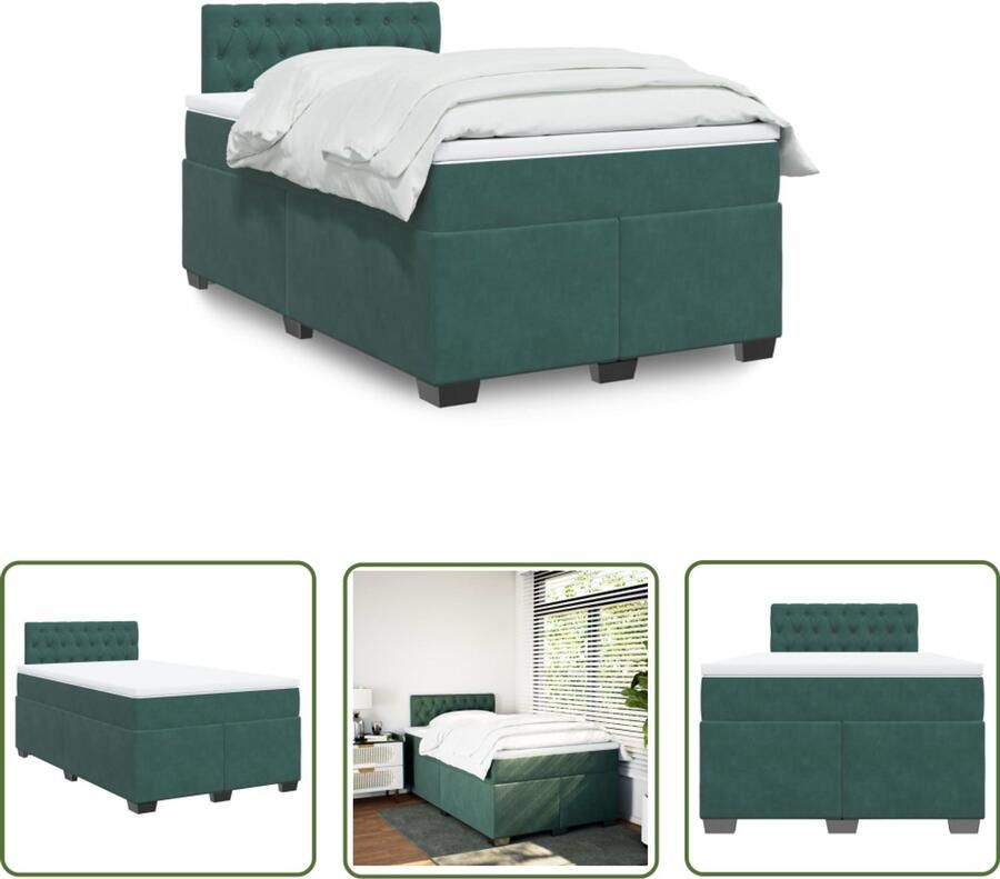 VidaXL Boxspring met matras fluweel donkergroen 120x190 cm Boxspring Fluweel Bed Donkergroen Bed Tweepersoons Bed Boxspring Matras