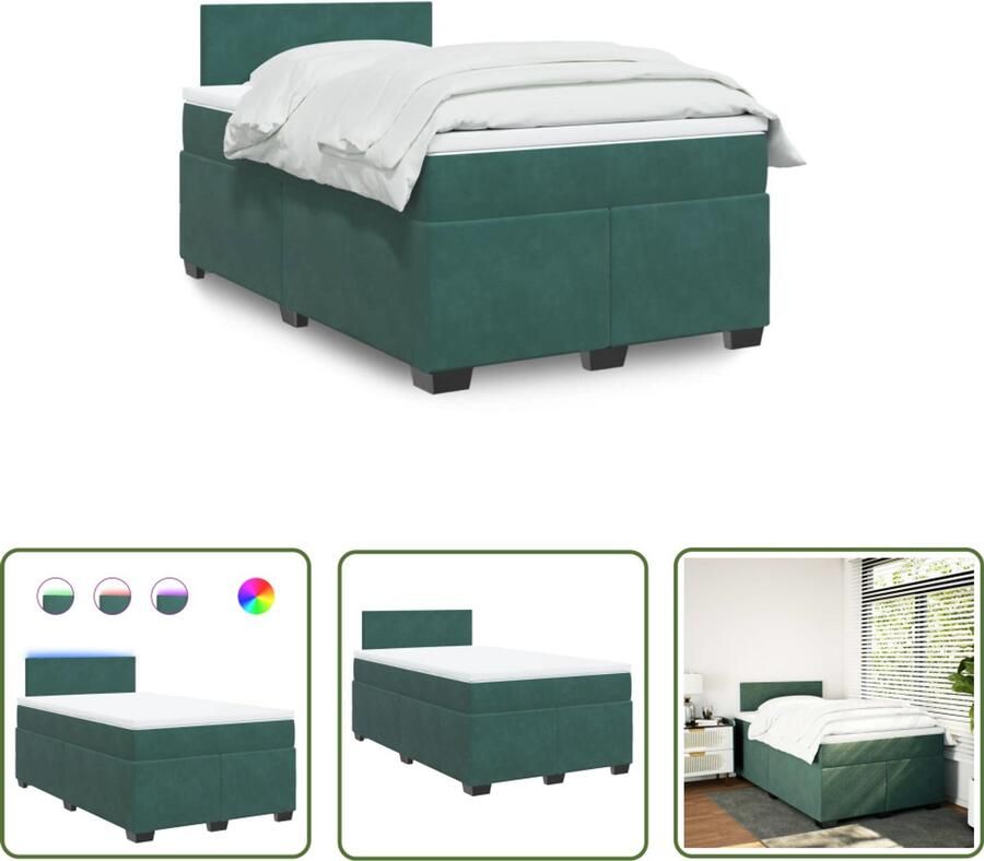 VidaXL Boxspring met matras fluweel donkergroen 120x200 cm Boxspring Fluweel Bed Donkere Groene Boxspring 120x200 Led Boxspring