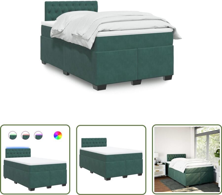 VidaXL Boxspring met matras fluweel donkergroen 120x200 cm Boxspring Fluweel Bed Donkergroen Bed Tweepersoons Bed Boxspring Met Led