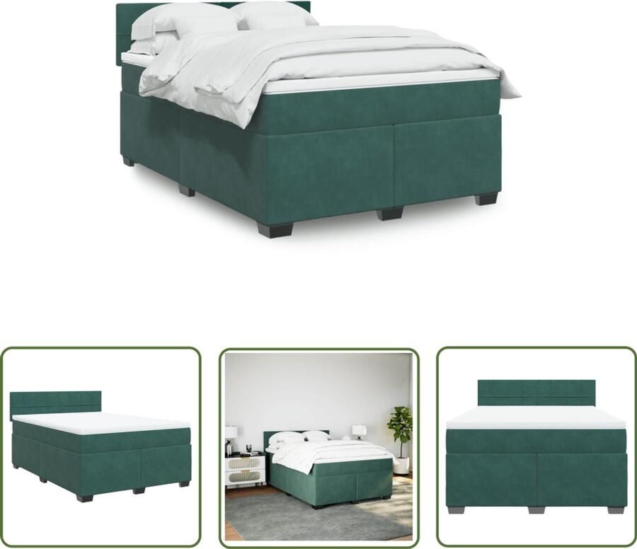 VidaXL Boxspring met matras fluweel donkergroen 140x190 cm Boxspring Fluweel Bed Donkere Kleuren Tweepersoons Bed Boxspring Kopen