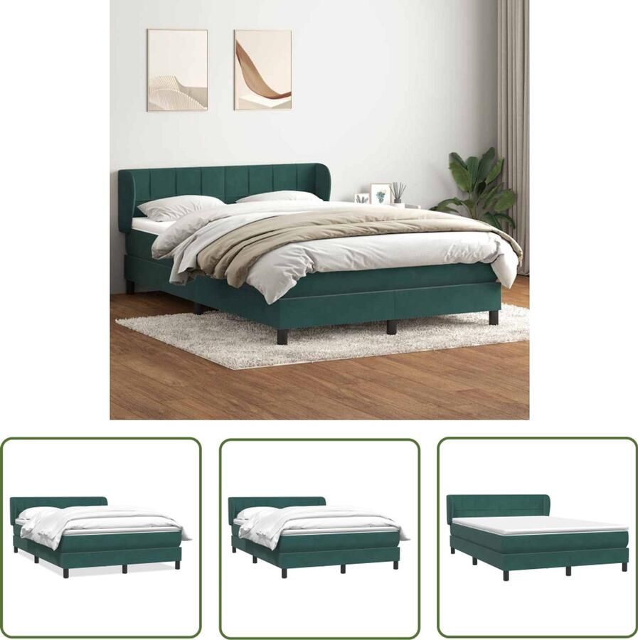 VidaXL Boxspring met matras fluweel donkergroen 140x210 cm Boxspring Fluweel Bed Dark Green Bed Tweepersoons Bed Matras