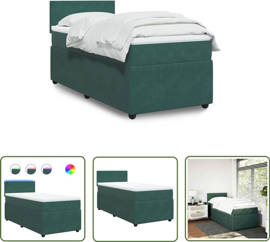 VidaXL Boxspring met matras fluweel donkergroen 80x200 cm Boxspring Fluweel Bed Donkere Groene Bed Tweepersoons Bed Compact Bed