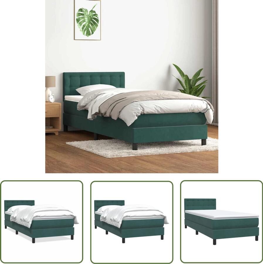 VidaXL Boxspring met matras fluweel donkergroen 80x220 cm Boxspring Fluweel Bed Donkere Kleuren Slaapcomfort Pocketveringmatras