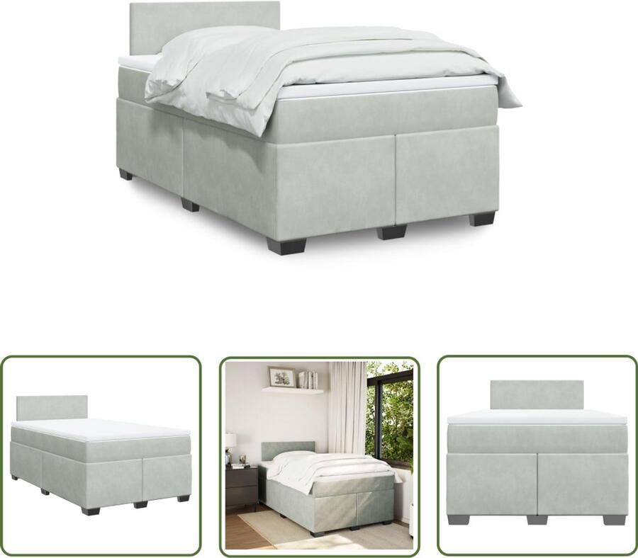 VidaXL Boxspring met matras fluweel lichtgrijs 120x190 cm Boxspring Fluweel Bed Boxspring Kopen Tweepersoons Bed Licht Grijs Bed