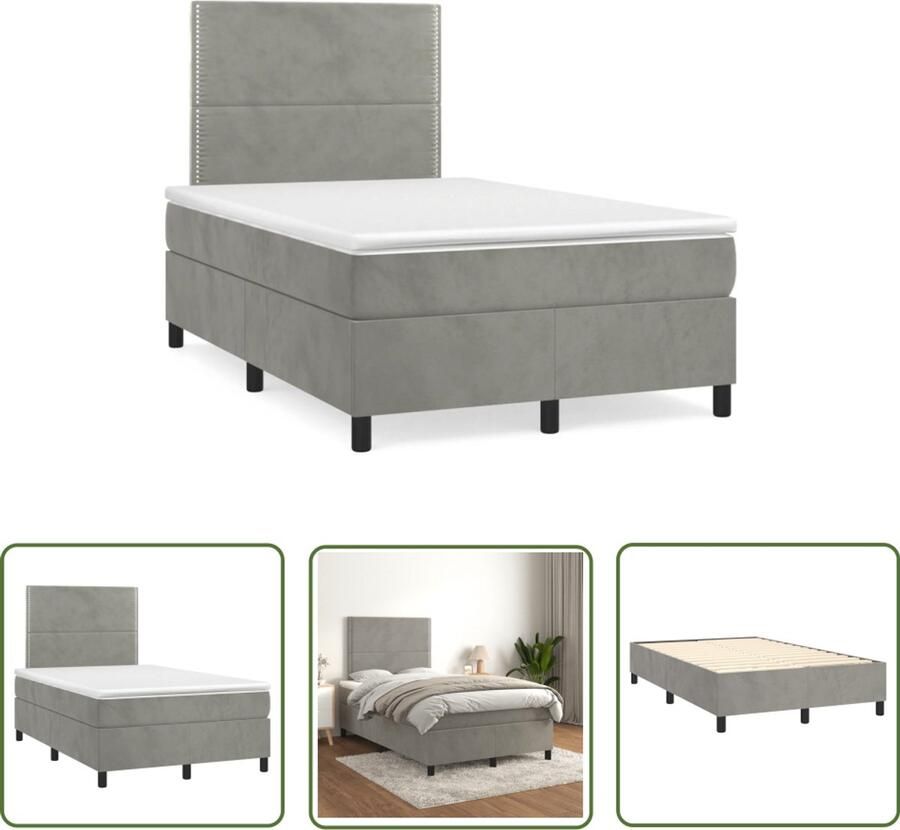 VidaXL Boxspring met matras fluweel lichtgrijs 120x190 cm Boxspring Fluweel Bed Grijs Bed Tweepersoons Bed Boxspring Kopen