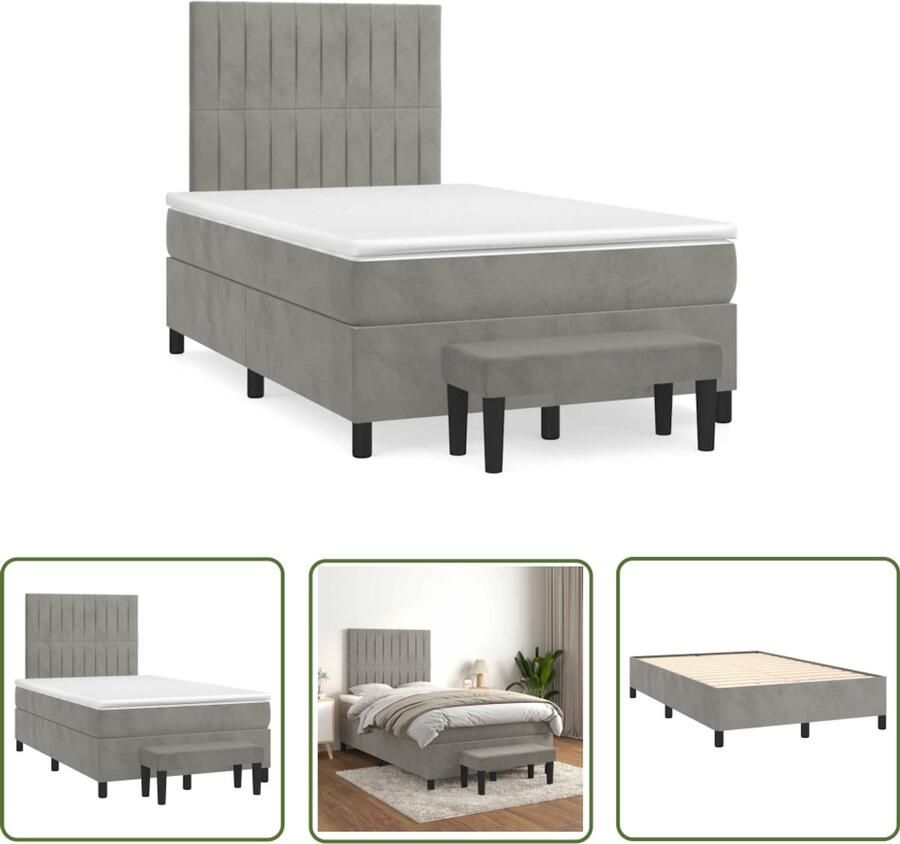 VidaXL Boxspring met matras fluweel lichtgrijs 120x190 cm Boxspring Fluweel Bed Grijs Bed Tweepersoons Bed Boxspring Frame