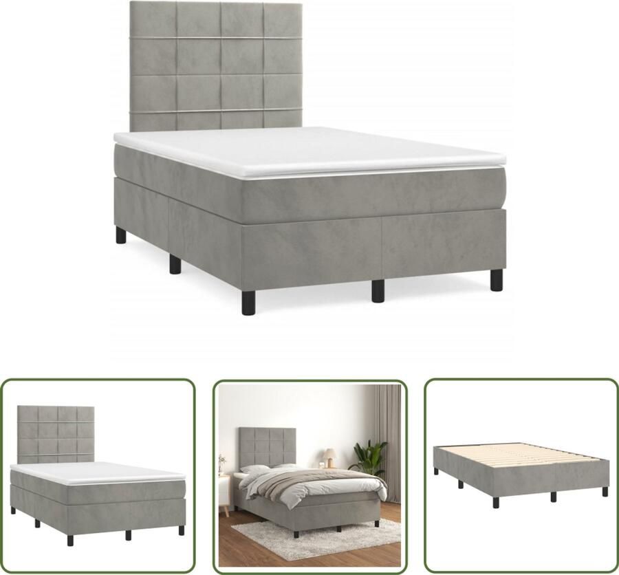 VidaXL Boxspring met matras fluweel lichtgrijs 120x190 cm Boxspring Fluweel Bed Licht Grijs Bed Tweepersoons Bed Boxspring Matras