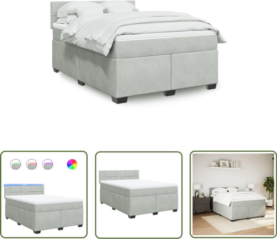 VidaXL Boxspring met matras fluweel lichtgrijs 140x190 cm Boxspring Fluweel Bed Grijs Bed Luxe Bed Boxspring Kopen