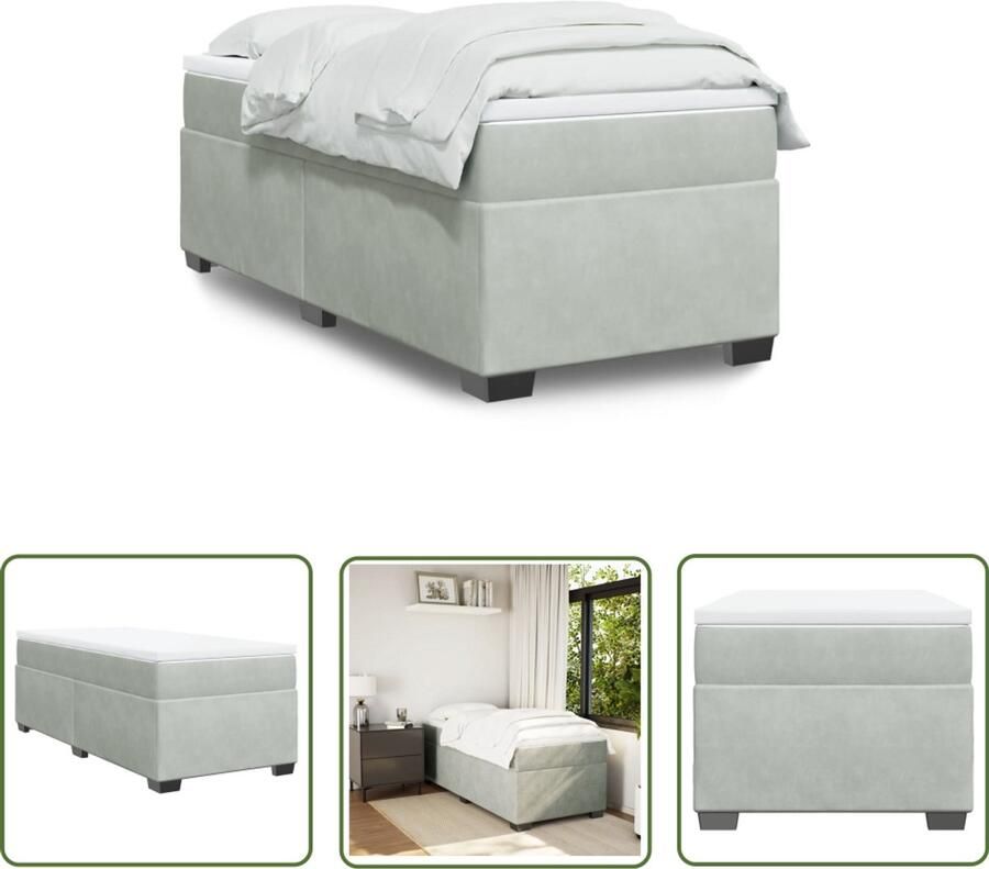 VidaXL Boxspring met matras fluweel lichtgrijs 80x200 cm Boxspring Fluweel Bed Licht Grijs Bed Tweepersoons Bed Matras