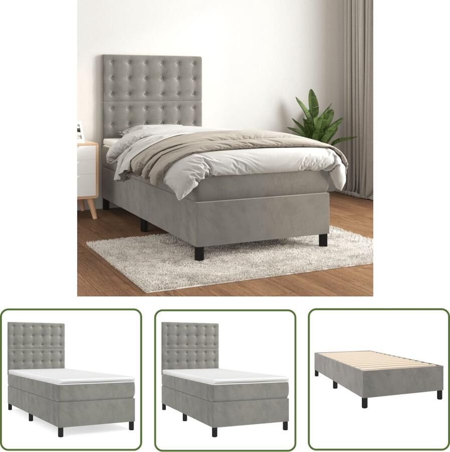 The Living Store Boxspring met matras fluweel lichtgrijs 80x200 cm Boxspring Fluweel Bed Tweepersoon Bed King Size Bed Groot Bed
