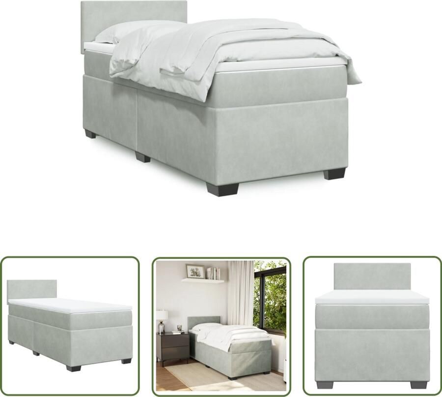 VidaXL Boxspring met matras fluweel lichtgrijs 90x190 cm Boxspring Fluweel Bed Grijs Bed Tweepersoonsbed Boxspring Kopen