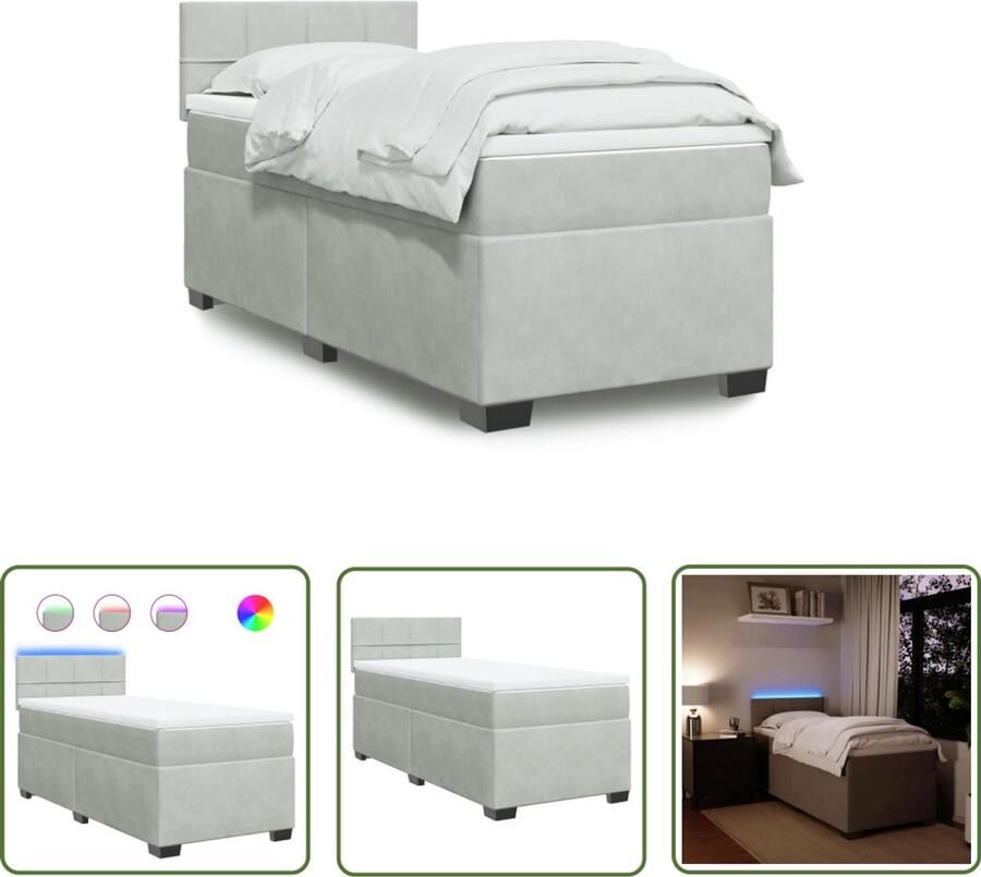 VidaXL Boxspring met matras fluweel lichtgrijs 90x190 cm Boxspring Fluweel Bed Licht Grijs Bed Slaapcomfort Pocketveringmatras