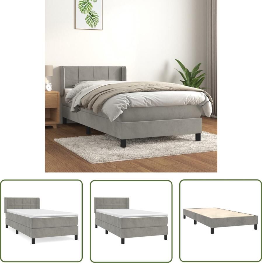 The Living Store Boxspringbed Zacht fluweel Praktisch hoofdbord Pocketvering matras Middelharde ondersteuning Huidvriendelijk topmatras Lichtgrijs 193 x 93 cm Boxspringbed Fluweel Bed Boxspring Tweepersoonsbed King Size Bed - Foto 3
