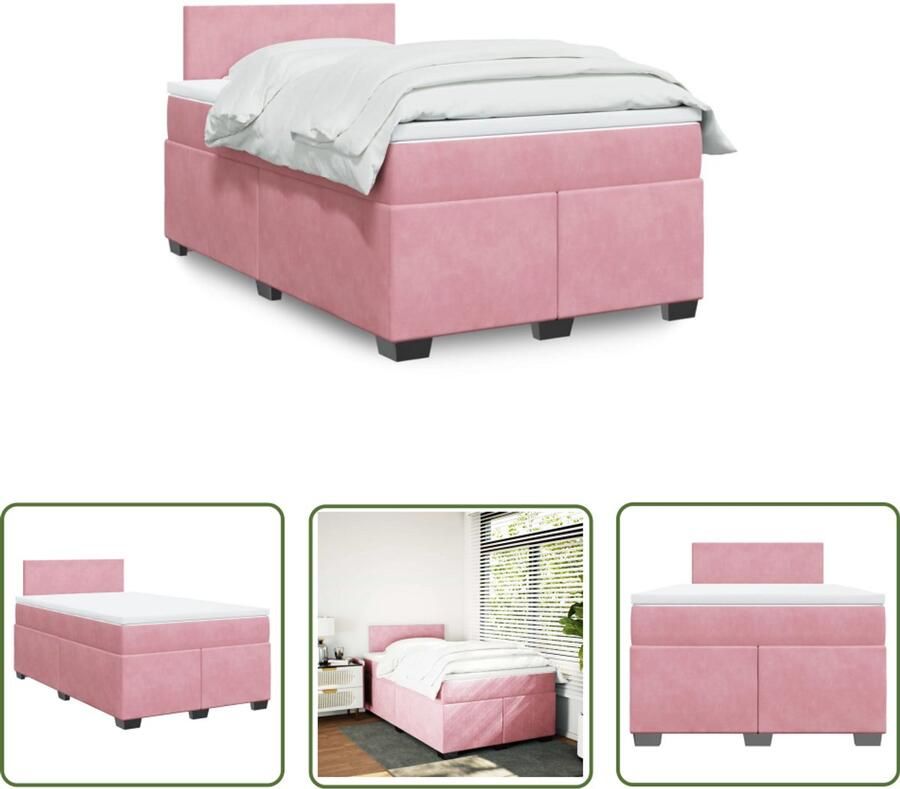 VidaXL Boxspring met matras fluweel roze 120x200 cm Boxspring Fluweel Bed Roze Bed Tweepersoonsbed Boxspring Kopen