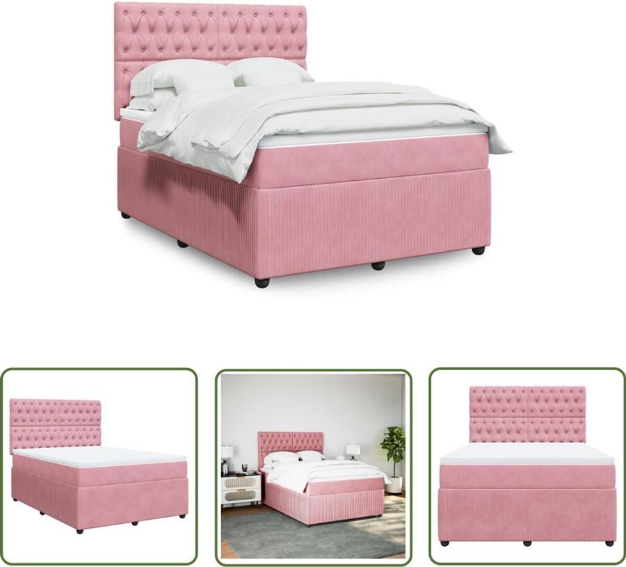 VidaXL Boxspring met matras fluweel roze 140x190 cm Boxspring Fluweel Bed Rooskleurig Bed Tweepersoonsbed Boxspring Set