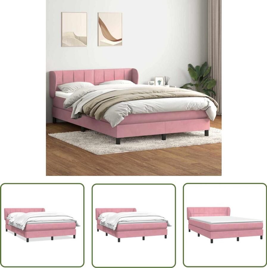 VidaXL Boxspring met matras fluweel roze 140x210 cm Boxspring Fluweel Bed Roze Bed Tweepersoonsbed Matras