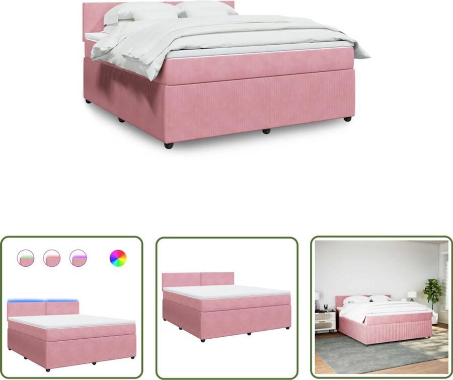 VidaXL Boxspring met matras fluweel roze 180x200 cm Boxspring Fluweel Bed Roze Bed Led Verlichting Matras