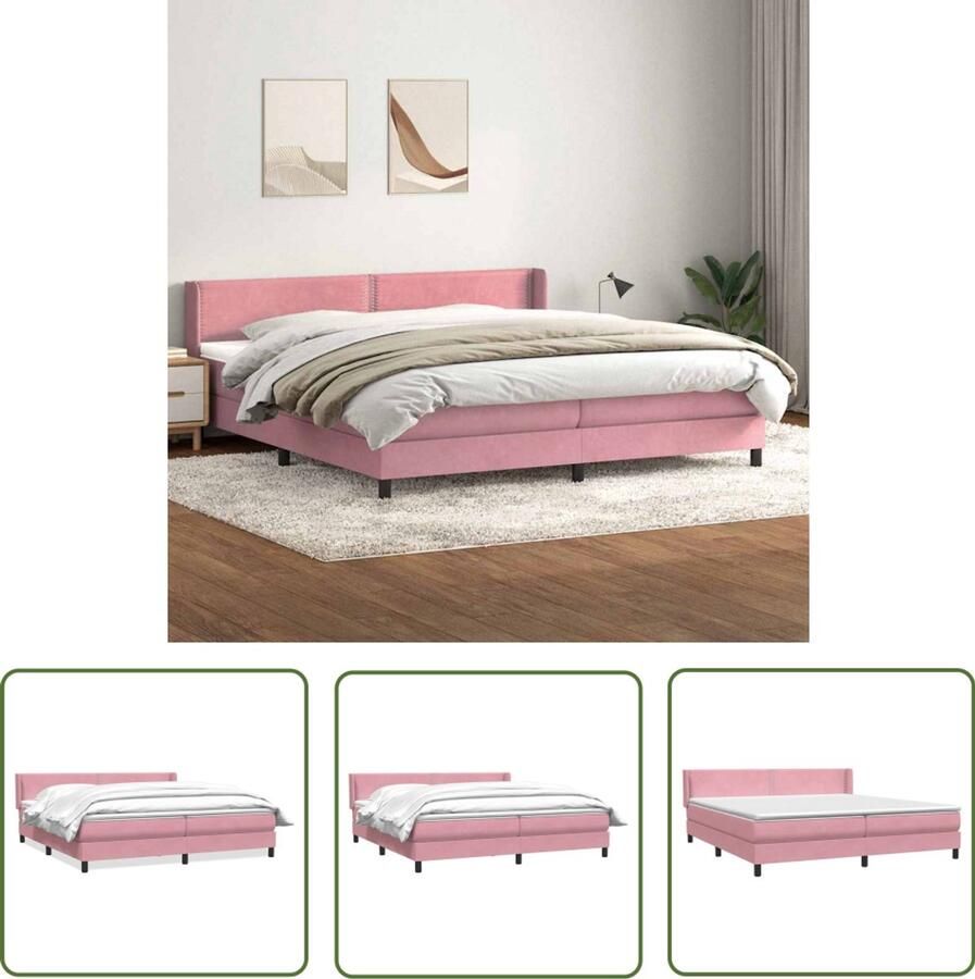 VidaXL Boxspring met matras fluweel roze 180x220 cm Boxspring Fluweel Bed Roze Bed Tweepersoonsbed Kingsize Bed