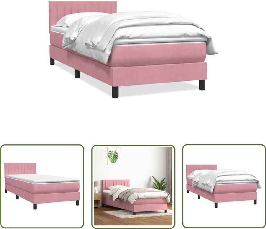 VidaXL Boxspring met matras fluweel roze 80x220 cm Boxspring Fluweel Bed Roze Bed Tweepersoonsbed Boxspring Kopen