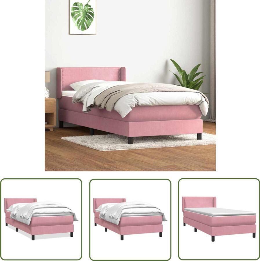 VidaXL Boxspring met matras fluweel roze 80x220 cm Boxspring Fluweel Bed Roze Bed Tweepersoonsbed Kingsize Bed