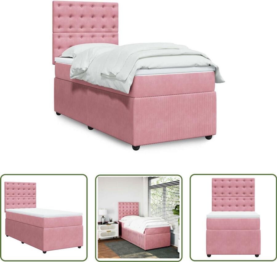 VidaXL Boxspring met matras fluweel roze 90x200 cm Boxspring Fluweel Bed Roze Bed Tweepersoons Bed Kingsize Bed