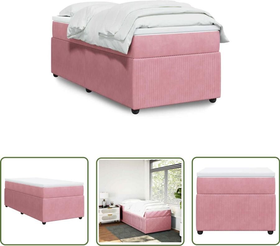 VidaXL Boxspring met matras fluweel roze 90x200 cm Boxspring Fluweel Bed Roze Bed Tweepersoons Bed Matras