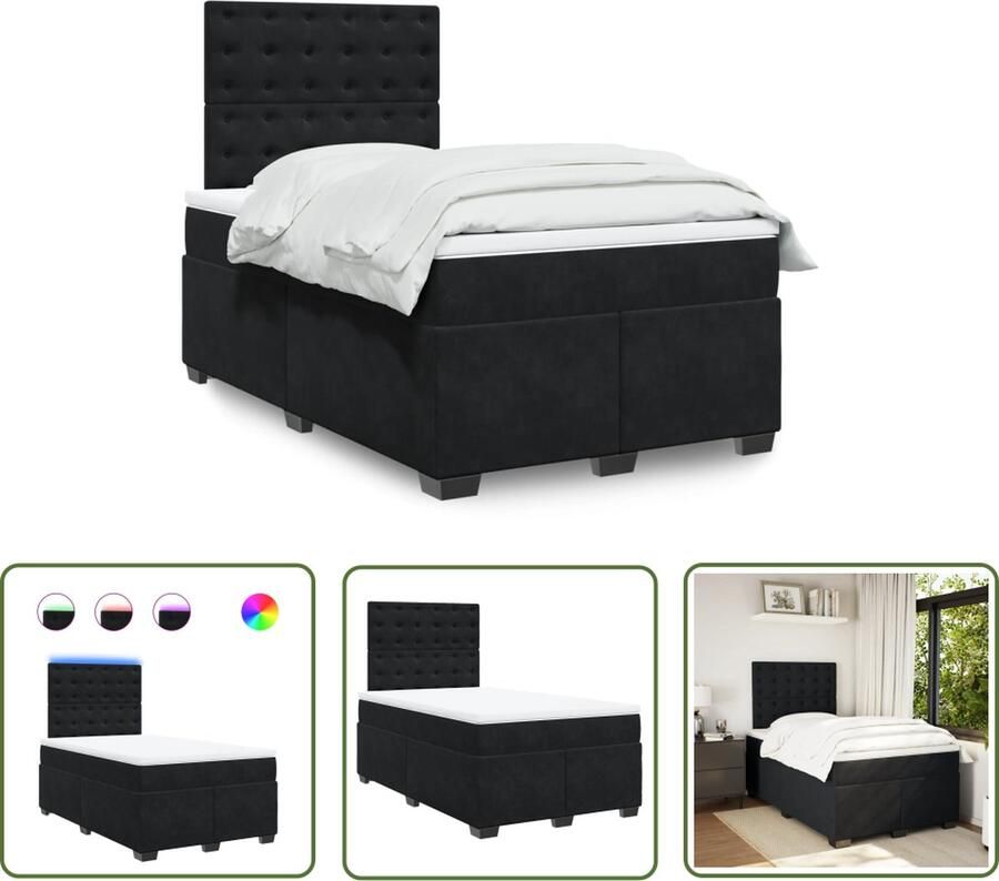 The Living Store Boxspring met matras fluweel zwart 120x190 cm Boxspring Fluweel Bed Led Bed Elektrisch Bed King Size Bed