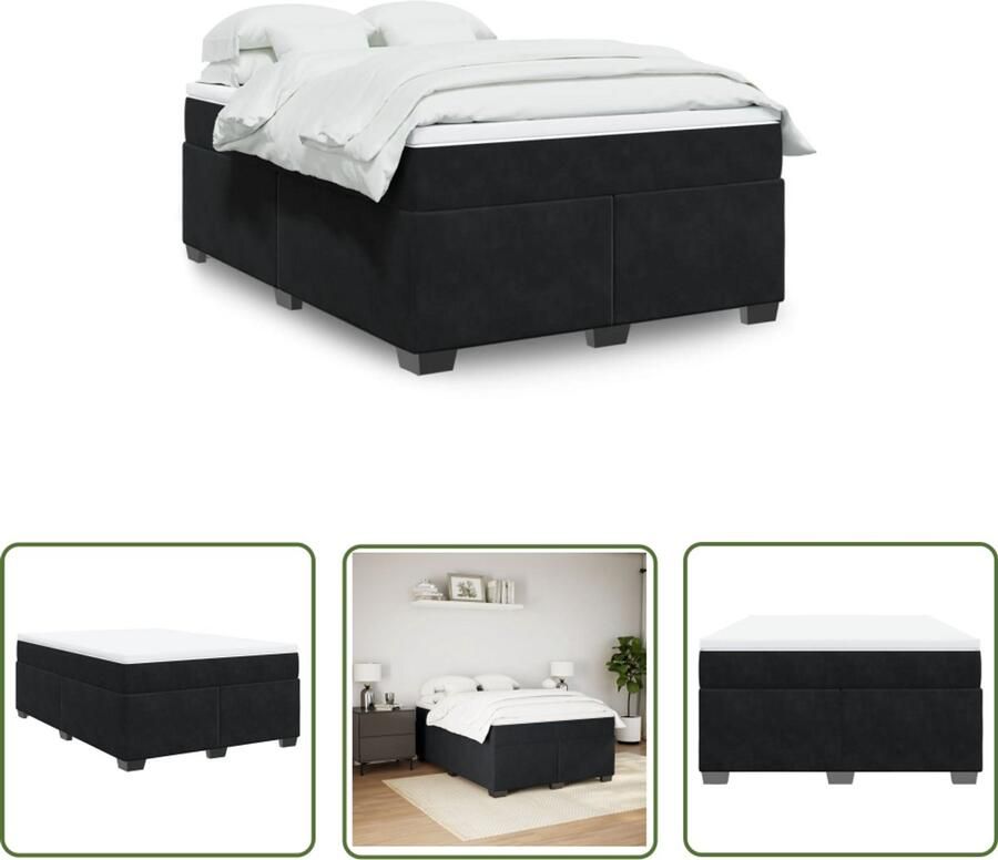 VidaXL Boxspring met matras fluweel zwart 140x200 cm Boxspring Fluweel Bed Boxspring Kopen Luxe Bed Tweepersoons Bed