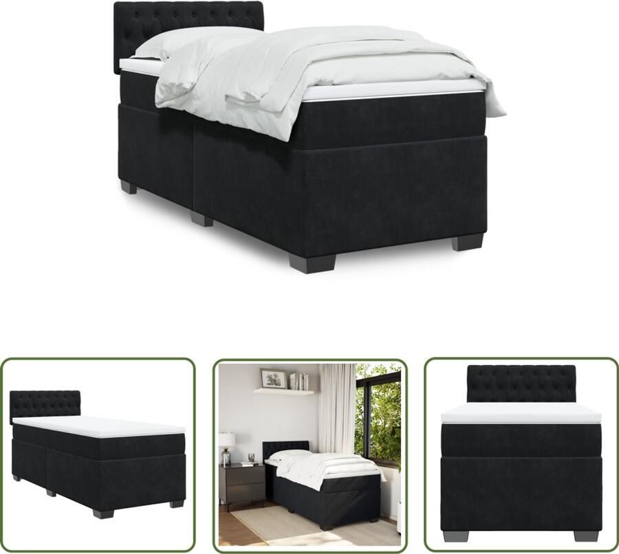 VidaXL Boxspring met matras fluweel zwart 90x190 cm Boxspring Fluweel Bed Zwart Bed Tweepersoons Bed 90x190 Bed