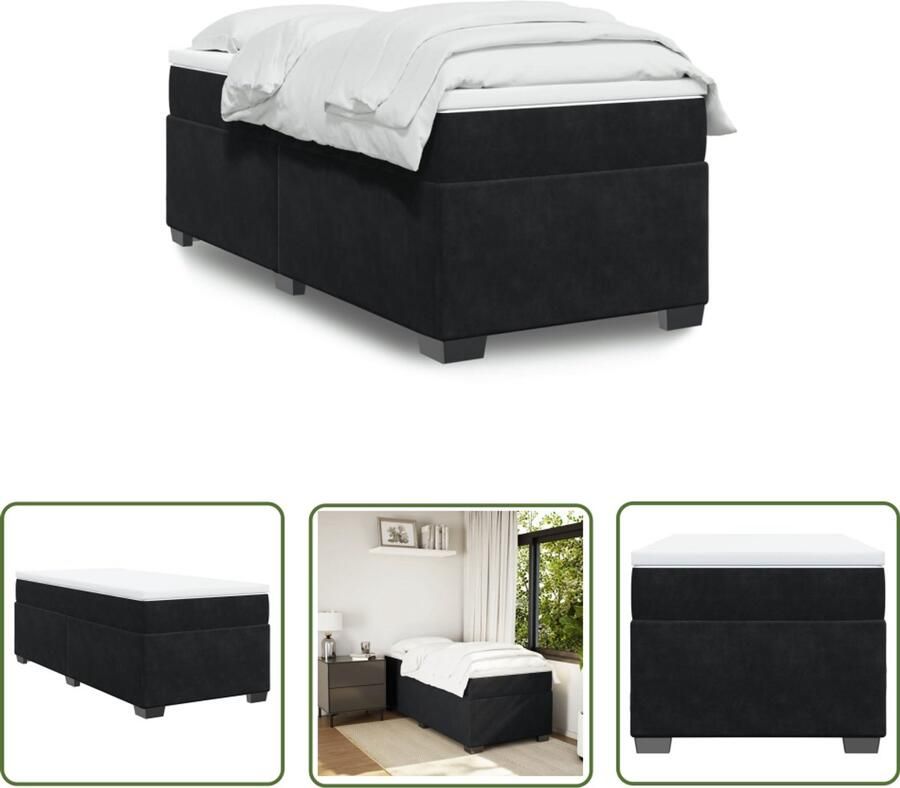 VidaXL Boxspring met matras fluweel zwart 90x200 cm Boxspring Fluweel Bed Zwarte Boxspring Slaapcomfort Pocketveringmatras