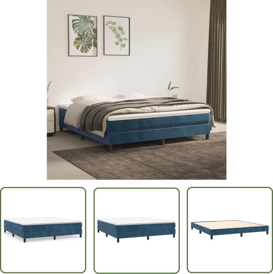 The Living Store Boxspringbed Fluweel Pocketvering Middelharde ondersteuning Huidvriendelijk Multiplex lattenbodem Donkerblauw 203x160x25cm Boxspringbed Fluweel Bed Pocketveer Matras Middelhard Matras Donkere Blauwe Bed