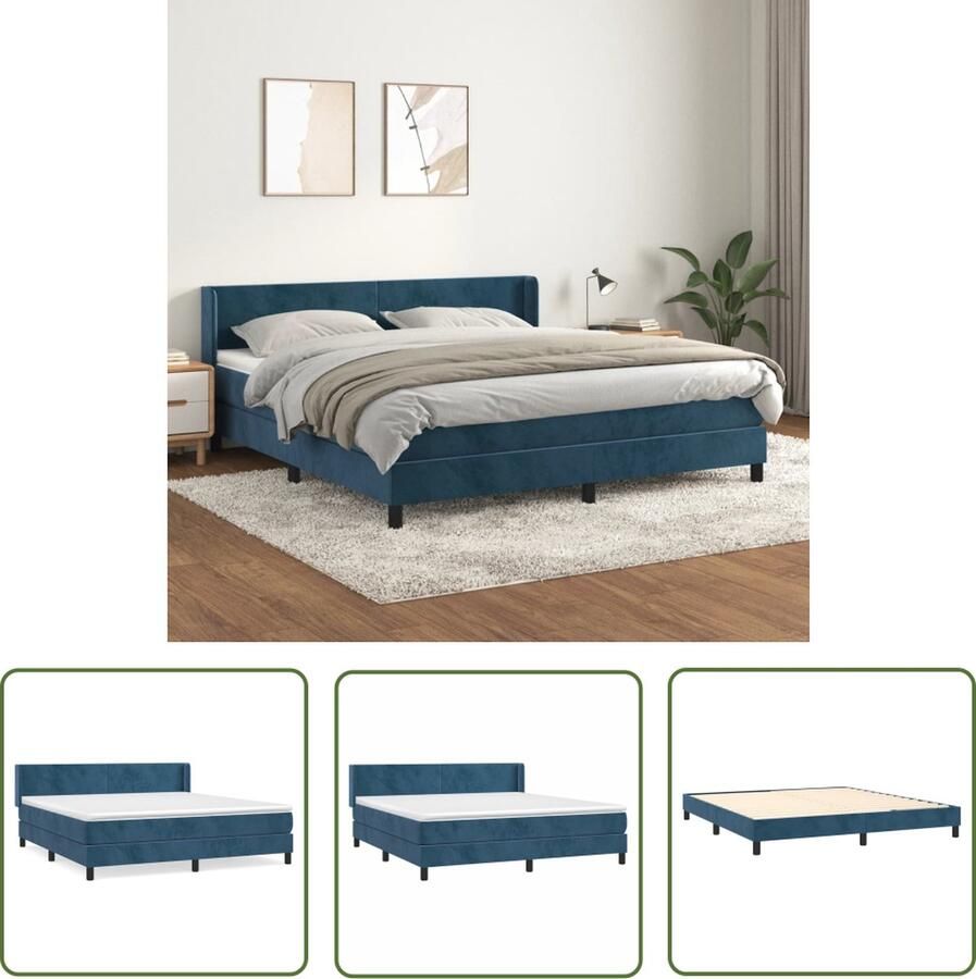 The Living Store Boxspringbed Fluweel Pocketvering Middelharde ondersteuning Huidvriendelijk Donkerblauw 203x183x78 88 cm 180x200x20 cm (matras) 180x200x5 cm (topmatras)