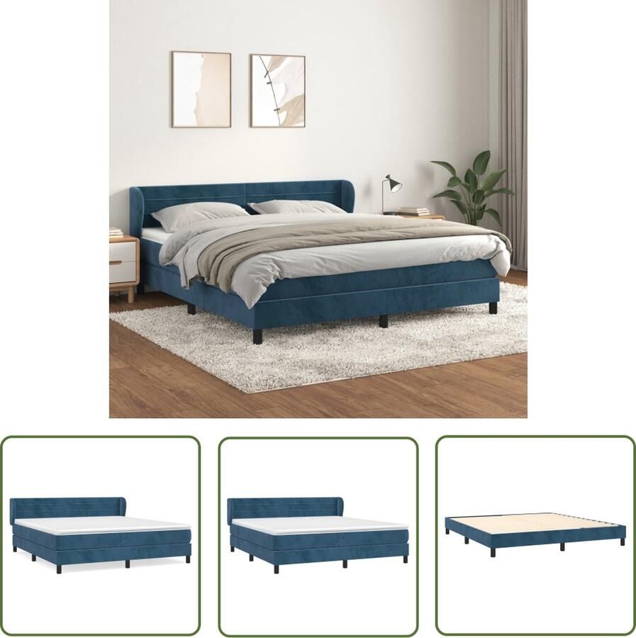 The Living Store Boxspringbed Fluweel Pocketvering Middelhard Huidvriendelijk 203x183x78 88cm Donkerblauw Boxspringbed Fluweel Bed Donkere Kleur Bed Tweepersoonsbed Pocketveer Matras