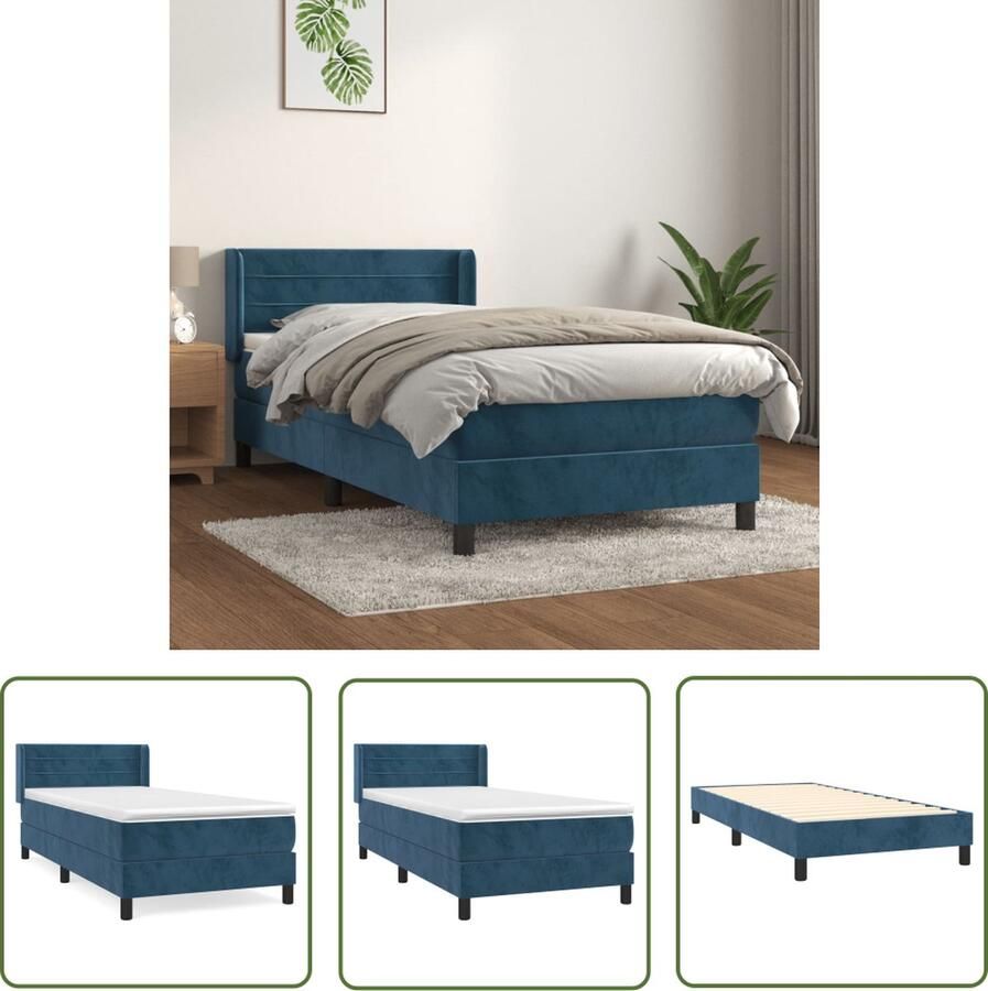 The Living Store Boxspringbed Fluweel Donkerblauw 203x83x78 88 cm Pocketvering Middelharde ondersteuning Huidvriendelijk topmatras Inclusief montagehandleiding