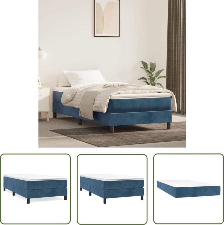 The Living Store Boxspringbed Fluweel Pocketvering Middelharde ondersteuning Huidvriendelijk Donkerblauw 203 x 90 x 25 cm Incl montagehandleiding Boxspringbed Fluweel Bed Donkere Blauwe Bed Tweepersoons Bed Pocketveer Matras