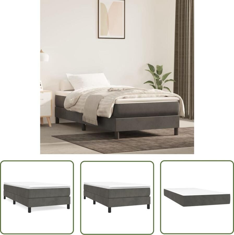 The Living Store Boxspringbed Middelhard Fluweel Pocketvering Huidvriendelijk Multiplex 203x100x25 Donkergrijs Boxspringbed Fluweel Bed Donkere Kleuren Bed Tweepersoons Bed Midden Hard Matras