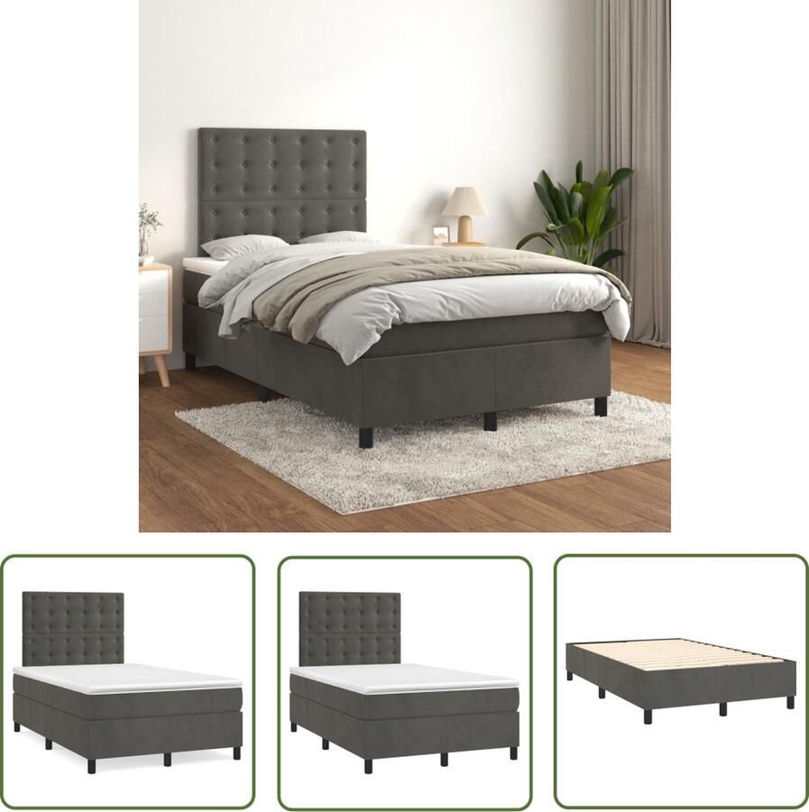 The Living Store Boxspringbed Fluwelen Stof 120x200x118 128 cm Pocketvering Boxspringbed Fluweel Bed Tweepersoonsbed Grijs Bed Pocketed Spring Mattress