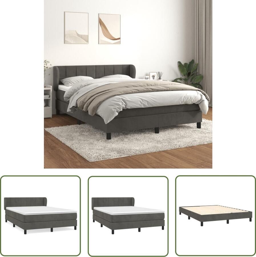 The Living Store Boxspringbed fluweel donkergrijs 193x147x78 88 pocketvering Boxspringbed Fluweel Bed Donkere Kleuren Slaapcomfort Boxspring Kopen