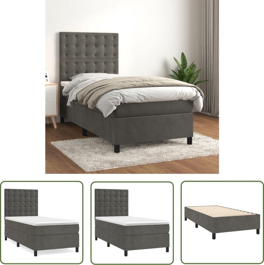 The Living Store Boxspringbed fluweel pocketvering middelharde ondersteuning huidvriendelijk topmatras donkergrijs 203x90x118 128 cm montagehandleiding