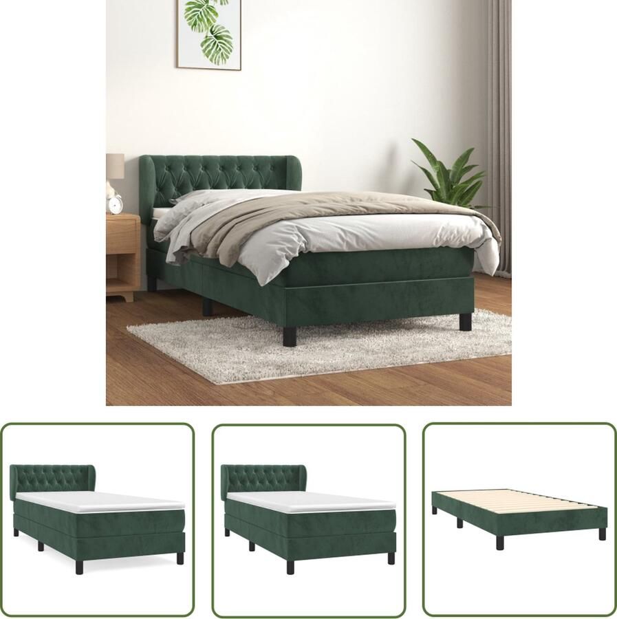 The Living Store Boxspringbed Fluweel Pocketvering Middelhard Donkergroen 203x103x78 88cm Incl hoofdbord matras en topmatras Boxspringbed Fluweel Bed Donkere Kleuren Bed Tweepersoons Bed Boxspring Set