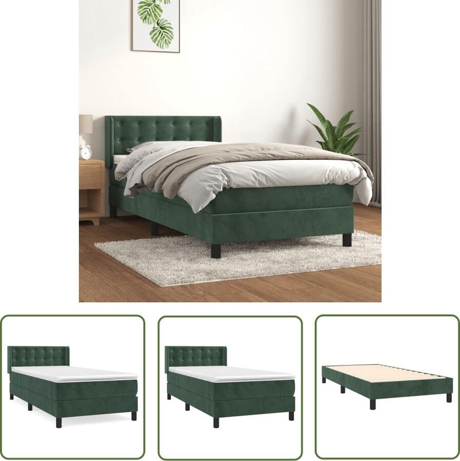 The Living Store Boxspringbed Fluweel 203 x 103 x 78 88 cm Donkergroen Pocketvering matras Middelharde ondersteuning Huidvriendelijk topmatras Boxspringbed Fluweel Bed Donkere Groene Bed Tweepersoons Bed Pocketveer Matras - Foto 3