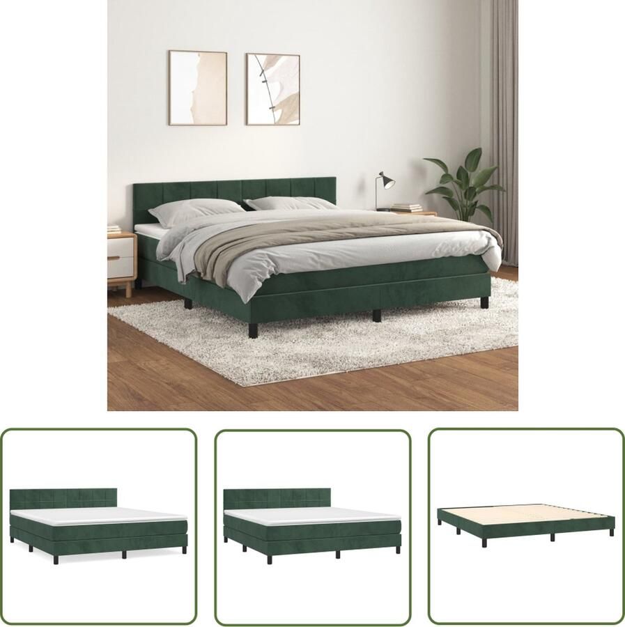 The Living Store Boxspringbed Fluweel Middelharde Ondersteuning Pocketvering 160 x 200 cm Donkergroen Boxspringbed Fluweel Bed Donkere Groene Bed Tweepersoons Bed Boxspring