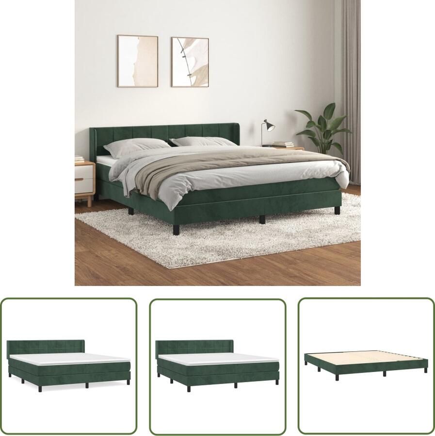 The Living Store Boxspringbed donkergroen fluweel 203 x 163 x 78 88 cm pocketvering matras middelharde ondersteuning huidvriendelijk topmatras Boxspringbed Fluweel Bed Donkere Groene Bed Tweepersoonsbed Boxspring